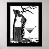 Poster ART DECO LADY Black White Martini (Voorkant)