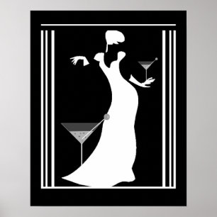 Poster ART DECO LADY Black White omgekeerd