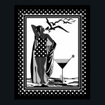 Poster ART DECO LADY Black White spots<br><div class="desc">GROTE Poster ART DECO LADY Black White bird Martini Polka Dots Spots</div>