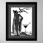 Poster ART DECO LADY Black White spots<br><div class="desc">GROTE Poster ART DECO LADY Black White bird Martini Polka Dots Spots</div>