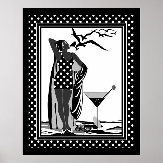 Poster ART DECO LADY Black White spots (Voorkant)