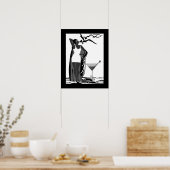 Poster ART DECO LADY Zwart Wit Martini (Keuken)