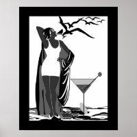 Poster ART DECO LADY Zwart Wit Martini