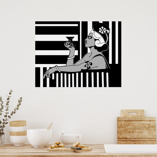 Poster  Art Deco Stripe Black White - groot (Keuken)