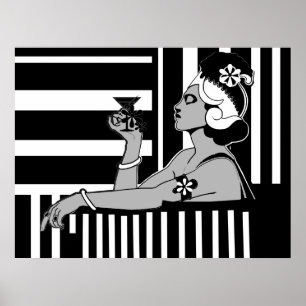 Poster Art Deco Stripe Black White - groot