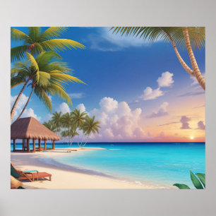 Poster Art Ocean Beach Scène