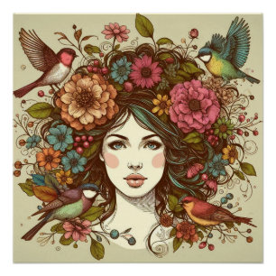 Poster Art Print Vogels Liedje in Herfst