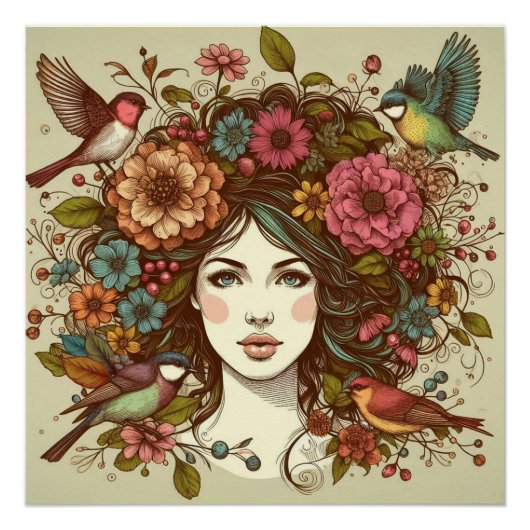 Poster Art Print Vogels Liedje in Herfst (Voorkant)