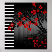 Poster Asian Red Black White Bamboo Floral (Voorkant)