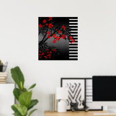 Poster Asian Red Black White Bamboo Floral 2 (Thuiskantoor)