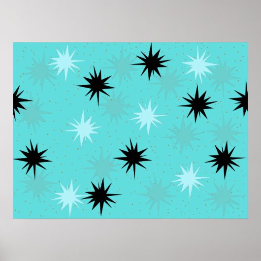 Poster Atomic Turquoise Starbursts (Voorkant)