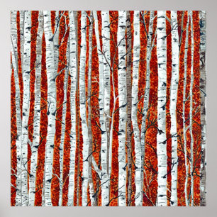 POSTER AUTUMN BIRCH TREES