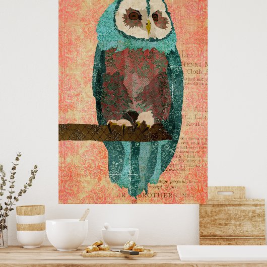 Poster Azure & Blush Owl (Keuken)