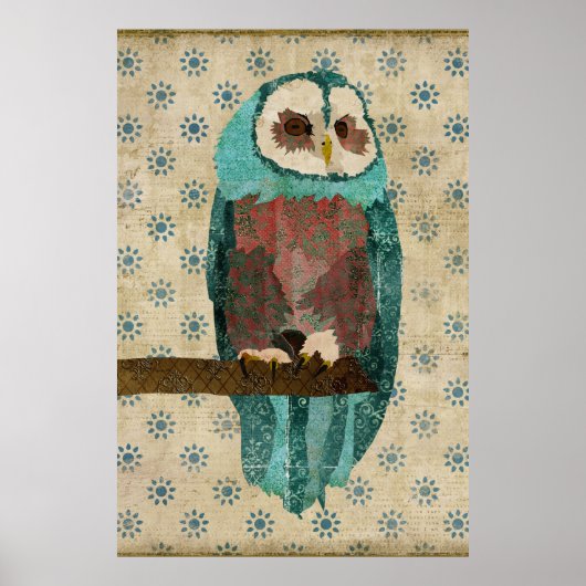 Poster Azure & Blush Owl (Voorkant)