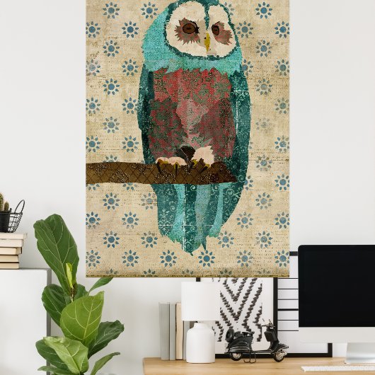  Poster Azure & Blush Owl (Thuiskantoor)