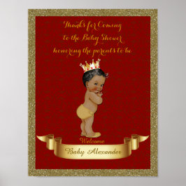 Poster Baby shower BOY, rood, lijst glitter, goud.