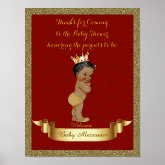 Poster Baby shower BOY, rood, lijst glitter, goud.