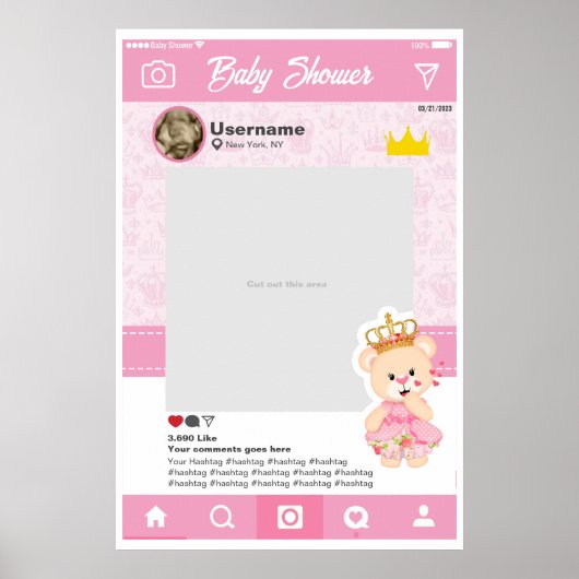 Póster Baby shower Instagram Custom Selfie Lijst Poster (Voorkant)