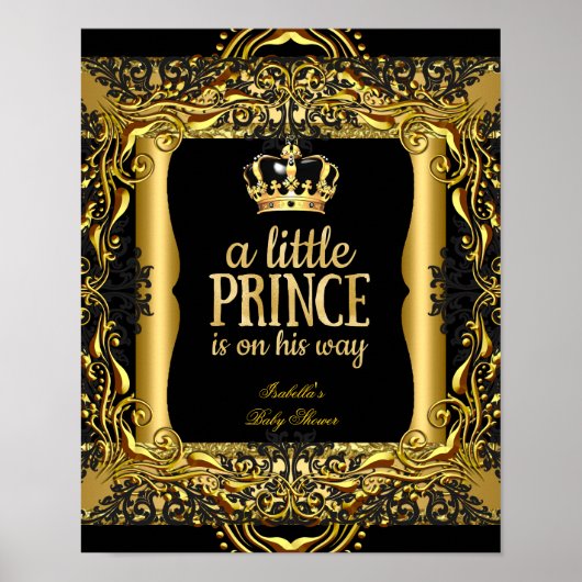 Poster Baby shower Little Prince Gold Black (Voorkant)