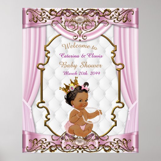 Poster Baby shower Meisje, prinses, roze, 16x20 (Voorkant)