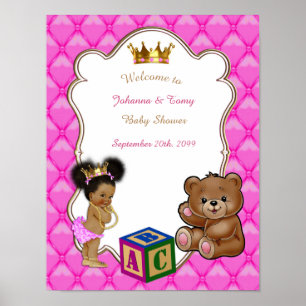 Poster Baby shower Meisje, prinses, roze, 16x20