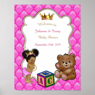 Poster Baby shower Meisje, prinses, roze, 16x20