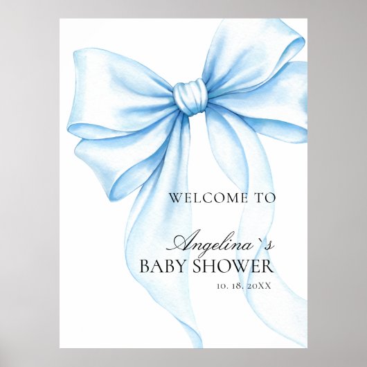 Poster baby shower met delicate strik. (Voorkant)