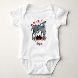 Poster babyshower rood en blauw met dieren baby romper