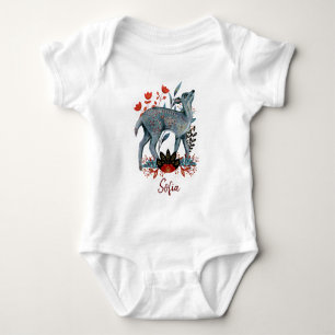 Poster babyshower rood en blauw met dieren baby  romper
