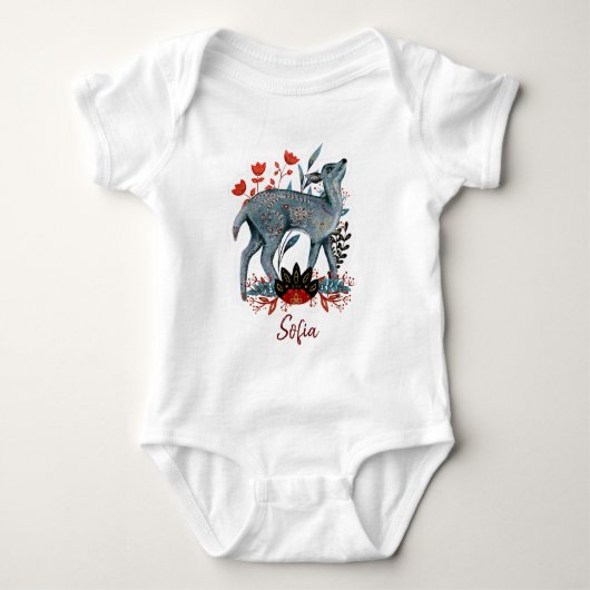 Poster babyshower rood en blauw met dieren baby  romper (Voorkant)