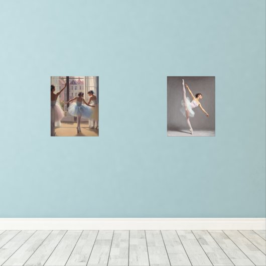 Póster Bailarinas frente a la ventana y Arabesco Muurkunst Sets (Houten vloer)