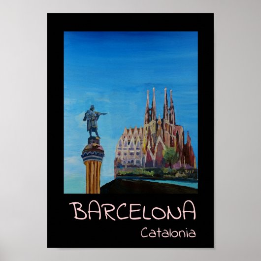 Poster Barcelona Catalonia Sagrada Familia Retro (Voorkant)