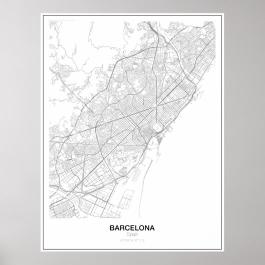 Poster Barcelona, Spanje — minimalistische kaart ( (Voorkant)