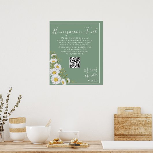 Poster Basil Green & White Daisies Honeymoon Fund (Keuken)