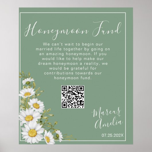 Poster Basil Green & White Daisies Honeymoon Fund (Voorkant)