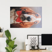 Poster Basset Hound Met Rode Das (Thuiskantoor)