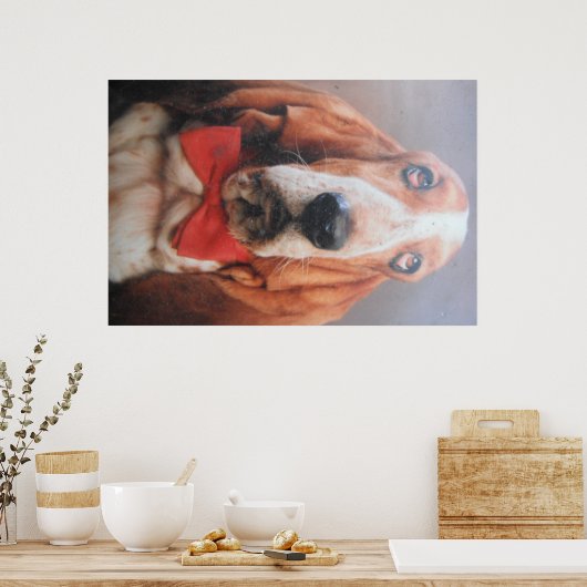 Poster Basset Hound Met Rode Das (Keuken)