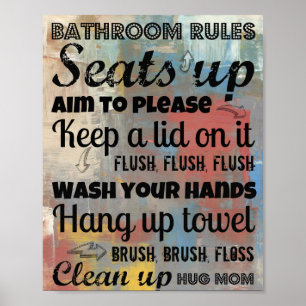 Poster Bathroom Rules Hug Mam 8x10