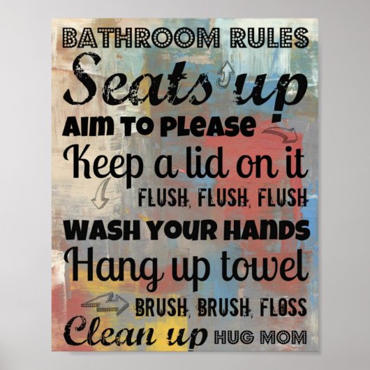 Poster Bathroom Rules | Hug Mam 8x10 (Voorkant)