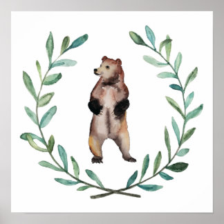 Poster beer en Wreath Woodland