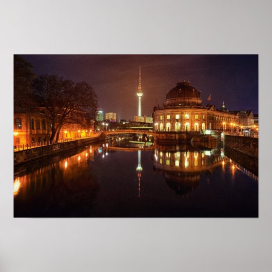 Poster Berlijn Duitsland Silhouet 's Nachts Televi (Voorkant)
