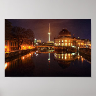 Poster Berlijn Duitsland Skyline Nacht Fernsehturm