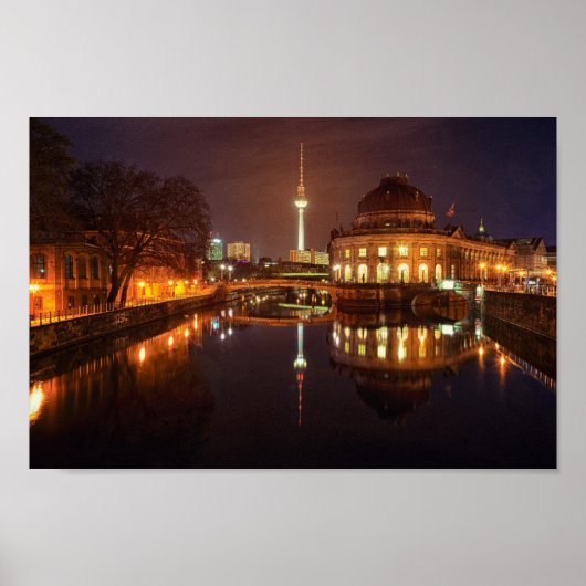 Poster Berlijn Duitsland Skyline Nacht Fernsehturm (Voorkant)