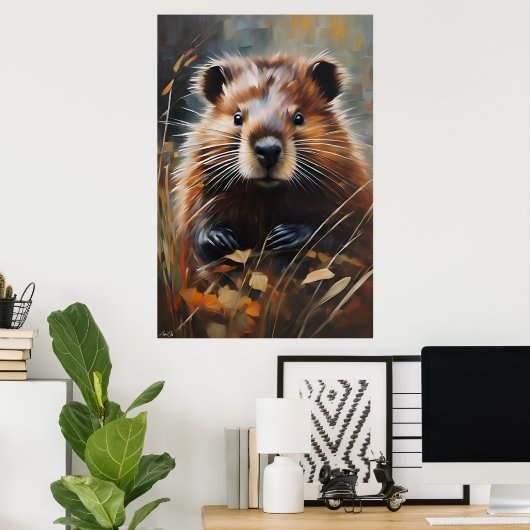 Poster | Bever | Olieverfstijl (Thuiskantoor)