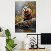 Poster | Bever | Olieverfstijl (Thuiskantoor)