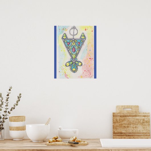 Poster Bijou kabyle aquarelle bleu (Keuken)