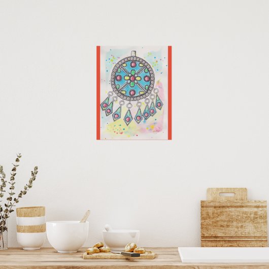 Poster Bijou kabyle aquarelle rouge (Keuken)