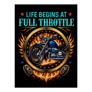 Poster Biker, het leven begint bij volle gas