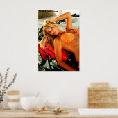 Poster: Bikini Babe op een aangepaste motorfiets Poster (Keuken)