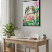 Poster Birds and rose flowers fine wall art Deco